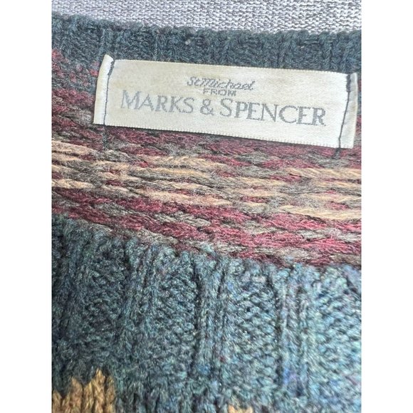 Mark & Spencer Sweater Men EU 3 Crew Neck Printed Long Sleeve 18% Wool - Picture 3 of 9